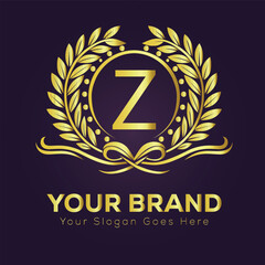 Golden laurel wreath vector icon: Z vintage design element symbolizing anniversary, success, or premium quality