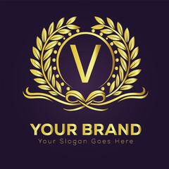 Golden laurel wreath vector icon: P vintage design element symbolizing anniversary, success, or premium quality