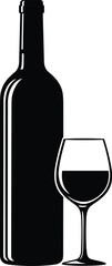 Elegant Black Silhouette of a Classic Wine Bottle and Full Glass, Perfect for Beverage Menus, Restaurant Promotions, Winery Websites, and Sophisticated Design Projects.