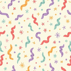 Fototapeta premium Celebratory Confetti: A vibrant array of colorful confetti and ribbons adorns this design, creating a festive atmosphere perfect for celebrating joyous occasions.