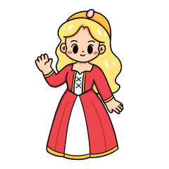Cute princess cartoon illustration in fairy tale style.