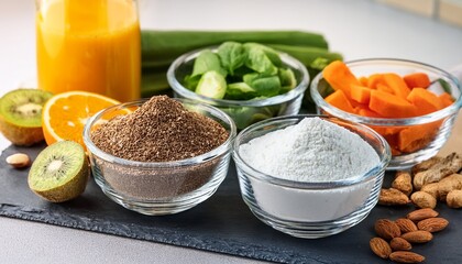 vibrant smoothie ingredients magnesium glycinate powder in modern kitchen food blogger minerals