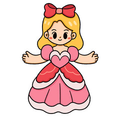 Cute princess cartoon illustration in fairy tale style.