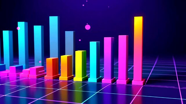 Colorful 3D bar graph on a dark grid background