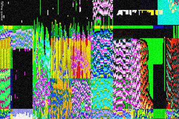 Glitch camera effect. Retro VHS background. Old video template. No signal. Static TV noise, bad TV signal.	