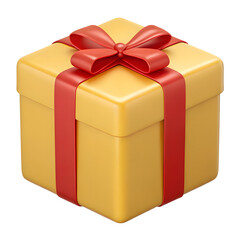 Yellow gift box with red ribbon isolated on transparent background