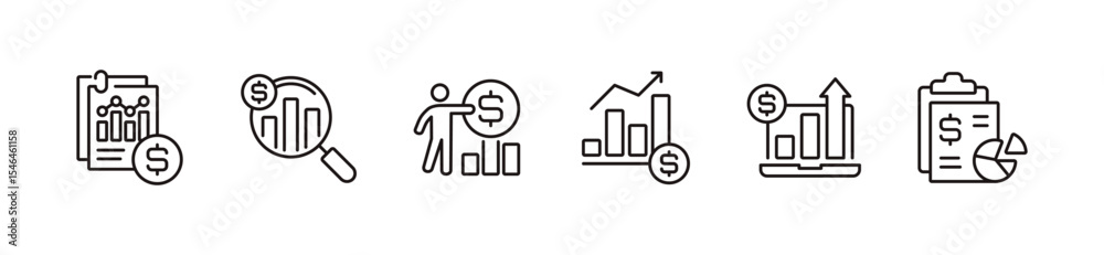 Poster simple financial report icon line set business growth chart accounting document signs vector outline