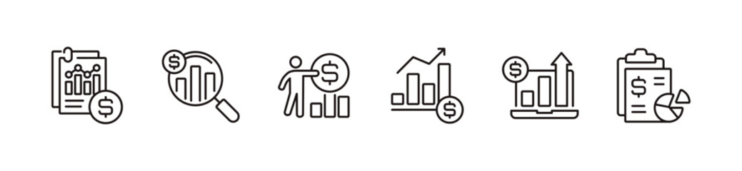 simple financial report icon line set business growth chart accounting document signs vector outline illustration