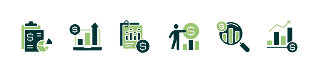 simple business financial report analysis icon set budget accounting management profit growth chart bar arrow analysis signs vector illustration