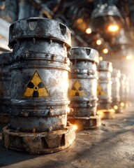 Industrial Hazardous Waste Containers with Radiation Symbols