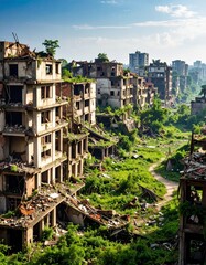 Fototapeta premium Abandoned City Ruins After War – Destruction and Devastation