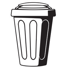A black and white vector illustration of a trash can or bin with a lid and vertical indentations.