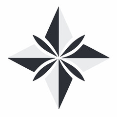 Obraz premium A geometric vector design of a compass rose or star shape with alternating dark and light gray pointed segments radiating from the center.