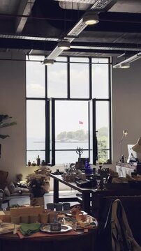 View of the Turkish flag from the workshop window, Bosphorus (vertical)