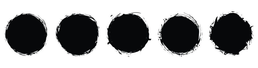 Grunge Circle Vector Element Set Vector Design. Grungy textured hand printed circle shapes collection.  Circular Brush Stroke Set.