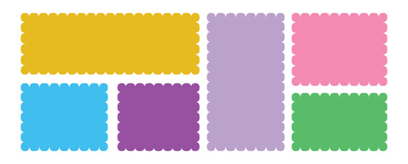 Set of rectangles with wavy zigzag edges. colorful collection. Different shapes and sizes frame with zigzag edge. Rectangular jagged curved box element.