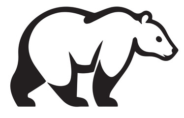 A black and white vector illustration of a bear in profile, standing on all fours with a sturdy build.