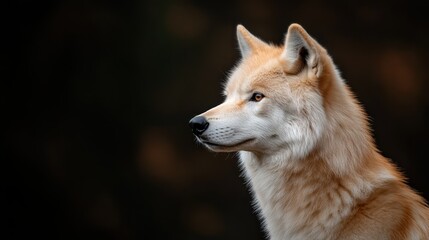 A stunning profile portrait of a fluffy white wolf, exhibiting keen senses and a majestic presence, capturing the wild spirit and elegance of this beautiful creature.