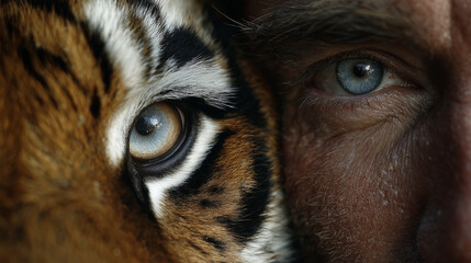 A man is looking at a tiger's eye