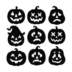 Obraz premium Set of Halloween Pumpkin Faces Silhouette