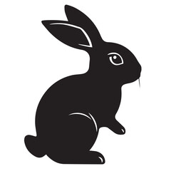 Obraz premium A black vector illustration of a rabbit standing on its hind legs, featuring a simple silhouette with subtle details for the eye and whiskers.