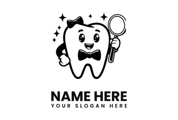 A cheerful cartoon tooth character with a bow tie and a magnifying glass, ready to examine.