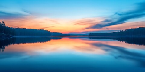 Fototapeta premium Stunning Sunset Lake Panorama Peaceful Nature Scene for Backgrounds