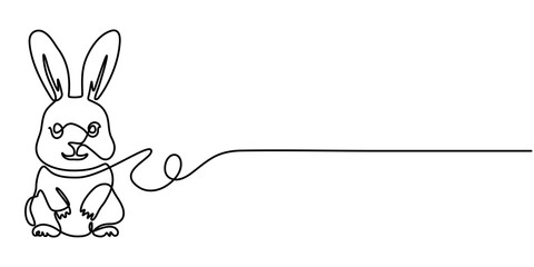 Obraz premium Rabbit continuous one line drawing. Editable stroke on a white isolated background. Vector illustration, Easter bunny single continuous line drawing. Cute rabbit in one line. Silhouette hare simple. 