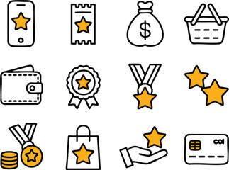 Loyalty Program Icons with Stars Representing Rewards and Benefits