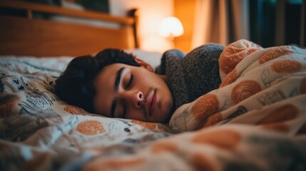 Young man sleeping peacefully in bed