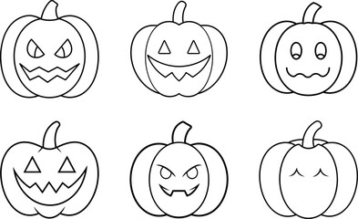 Playful Halloween Pumpkin Faces Line Art Bundle
