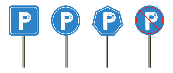 parking sign. Road sign parking. Parking place. Information sign indicates that parking vehicles is permitted on this section of the road. Park signal vector illustration