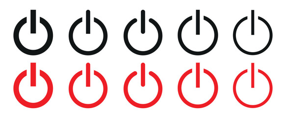 Start push power button solid icons. Containing data, strategy, planning, research solid icons collection. Vector illustration.