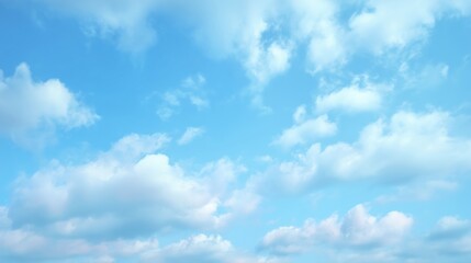 Serene Blue Sky with Fluffy White Cloudscape