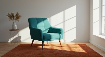 Teal armchair modern room sunlight