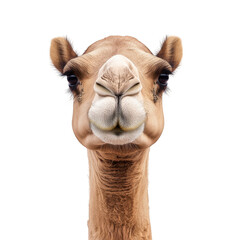 Close up portrait of a camel looking at the camera isolated on transparent background