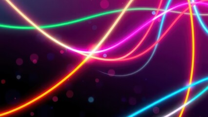 Abstract background with colorful glowing neon lines and bokeh particles
