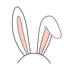 Cute Bunny Ears Vector Illustration. A pair of bunny ears, with the top of the rabbits head. The ears are tall, outlined in black, with soft pink inner details.