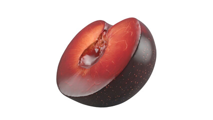 A cross-section of a ripe plum showcasing its vibrant colors and juicy interior.