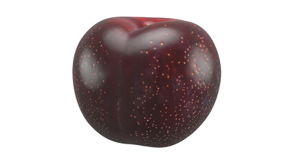 A shiny, red apple with a smooth surface and small speckles, showcasing its fresh and appetizing appearance.