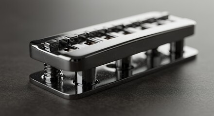 Sleek Black Electric Guitar Bridge with Individual Saddles and Adjustable Height