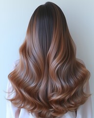 Fototapeta premium Luxurious Long Brown Hair Waves Cascading Down Back