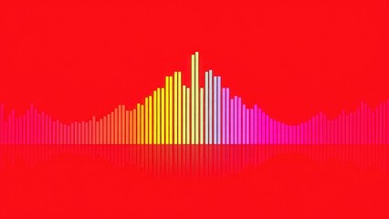 Fototapeta premium Colorful sound wave bars against a red background with a reflection below