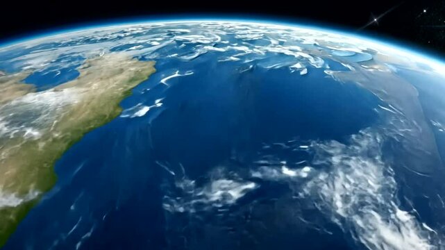Earth from space, mountainous regions and oceans visible