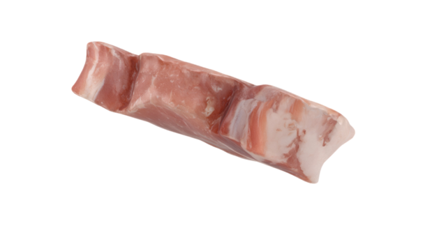 A piece of pink-hued stone with smooth surfaces and layered patterns, likely used for decorative or artistic purposes.