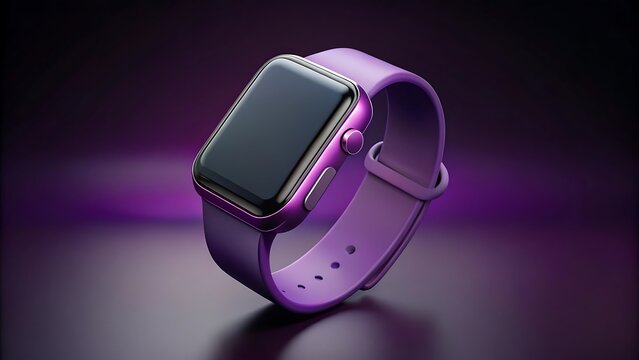 Floating Smartwatch Mockup with Purple Band on Dark Background - Powered by Adobe