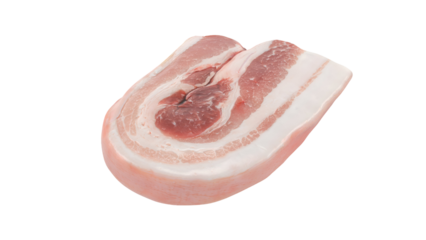 A piece of raw pork belly showcasing layers of meat and fat, typically used in cooking.