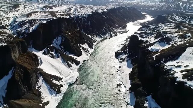Majestic Fja?r?rglj?fur Canyon River Flowing Through Winter Wonderland Iceland