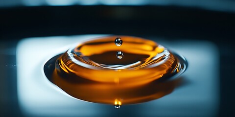 Amber Liquid Drop Macro Photography of a Viscous Fluid