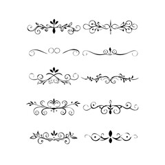 Obraz premium text dividers doodle set. Wedding decorative elements. Divider ornament, borders, floral, vintage line separators. Hand drawn vector illustration isolated on white background. Set page dividers. 